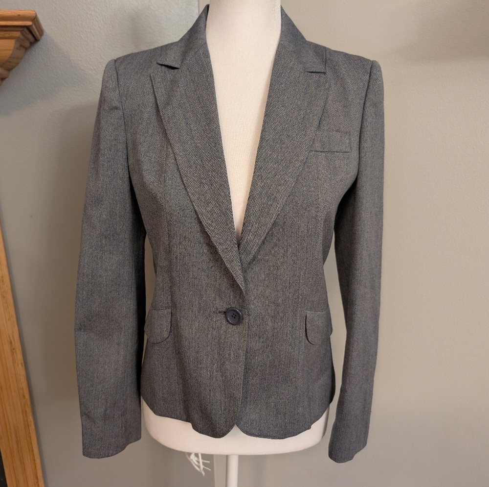 Vintage Peabody House Women’s Gray Blue Blazer 1 Button Career Workwear Size 3/4